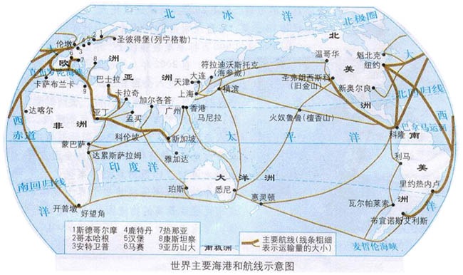 世界海运港口航线图